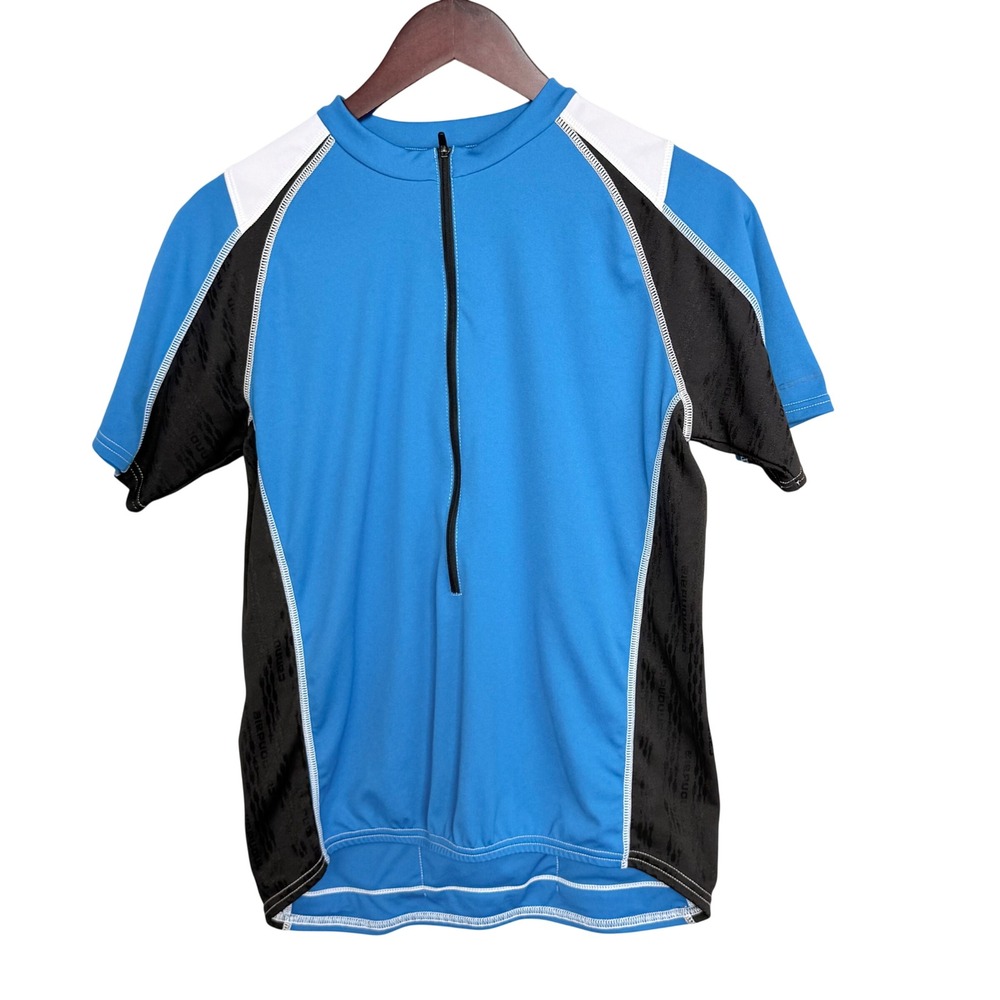 Cannondale Cycling Jersey Mens L Blue Black White Short Sleeve Half Zip Bike Top